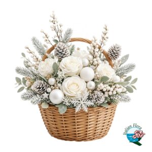 Cestino natalizio bianco con decorazioni