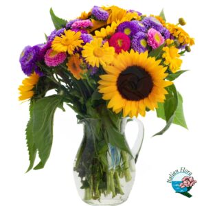 Bouquet di fiori misti con girasoli