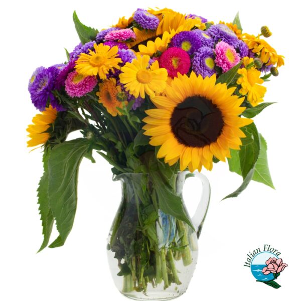 Bouquet di fiori misti con girasoli