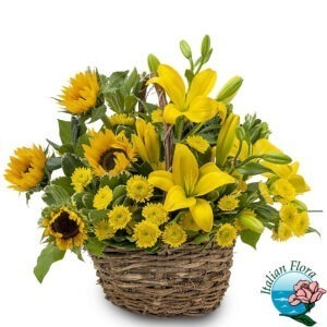Cesto di girasoli e fiori gialli
