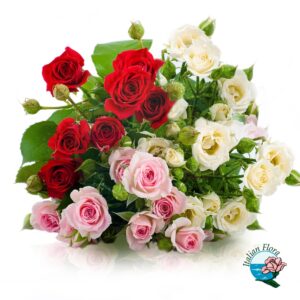 Bouquet di rose bianche rosse e rosa