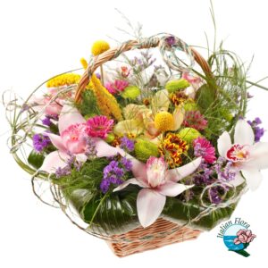 Cestino di gigli e fiori misti