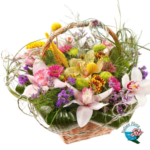 Cestino di gigli e fiori misti