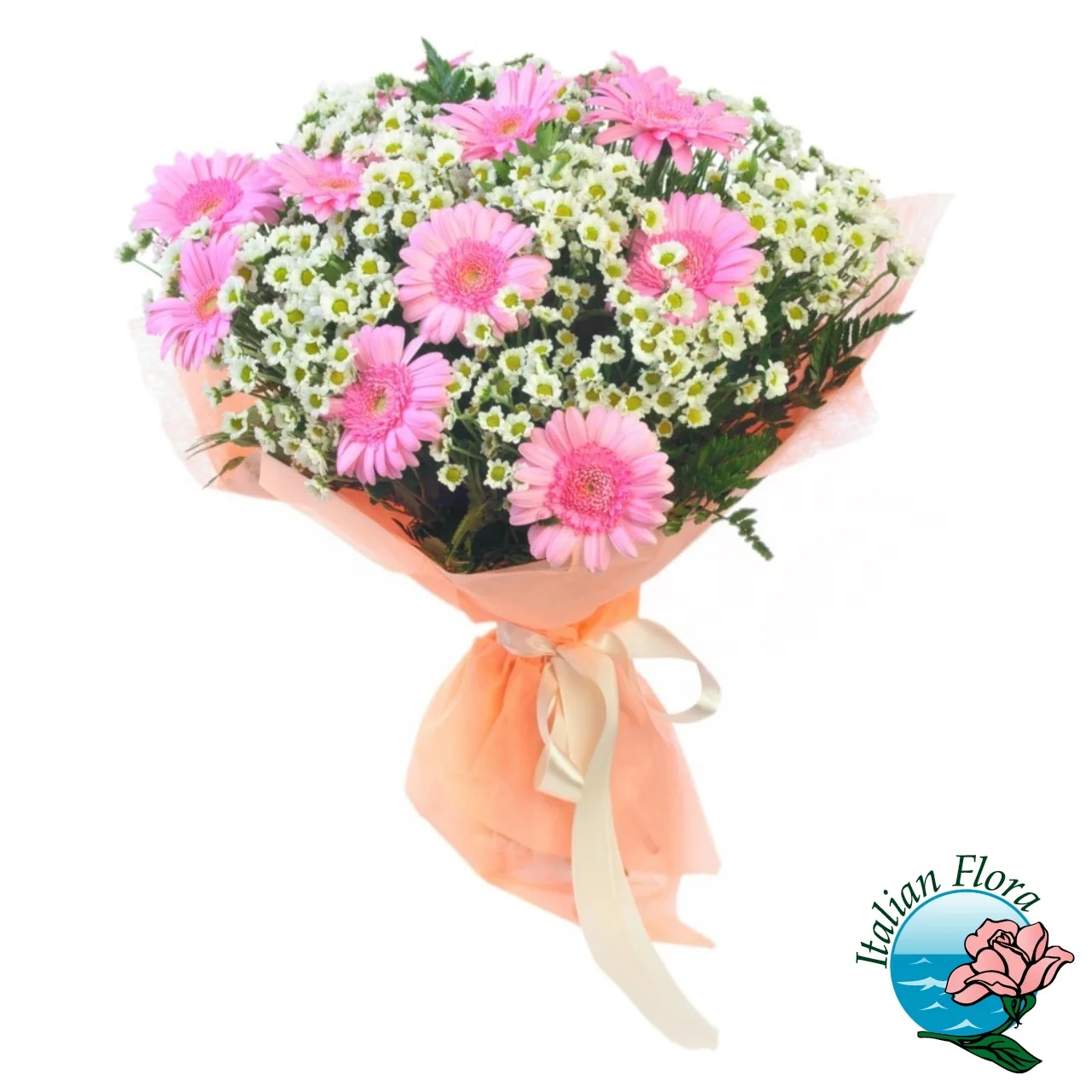 Delicato bouquet di fiorellini rosa e margheritine