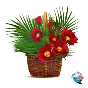Cesto di piante verdi e fiorite
