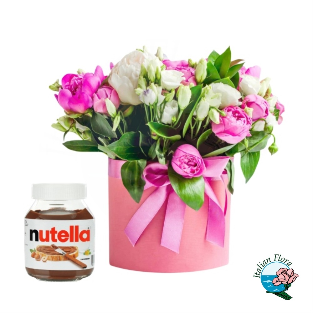 Bouquet di fiori bianchi e rosa con Vasetto di Nutella Bouquet di fiori bianchi e rosa con Vasetto di Nutella